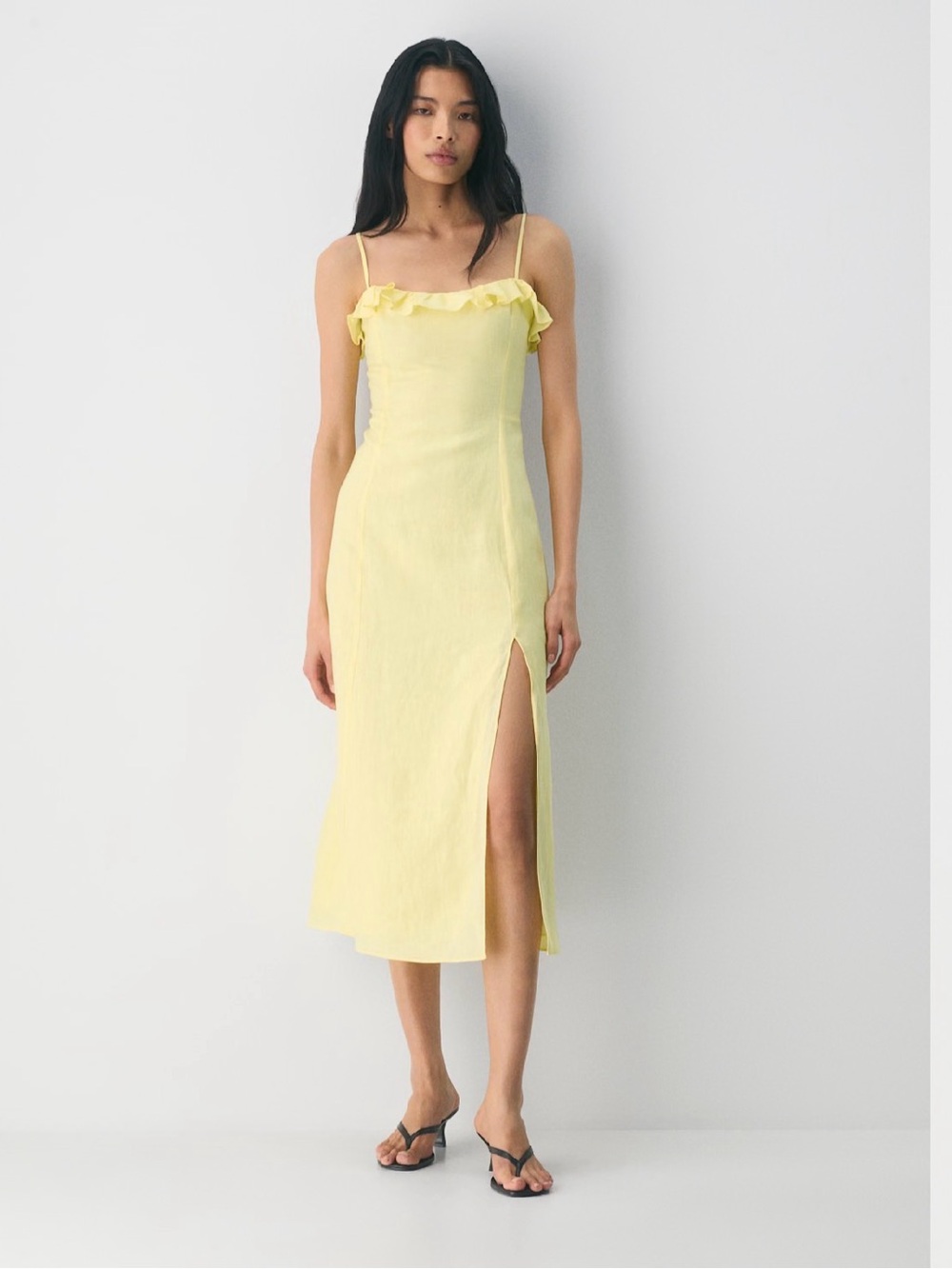 Aritzia Yellow linen Slip Midi Dress